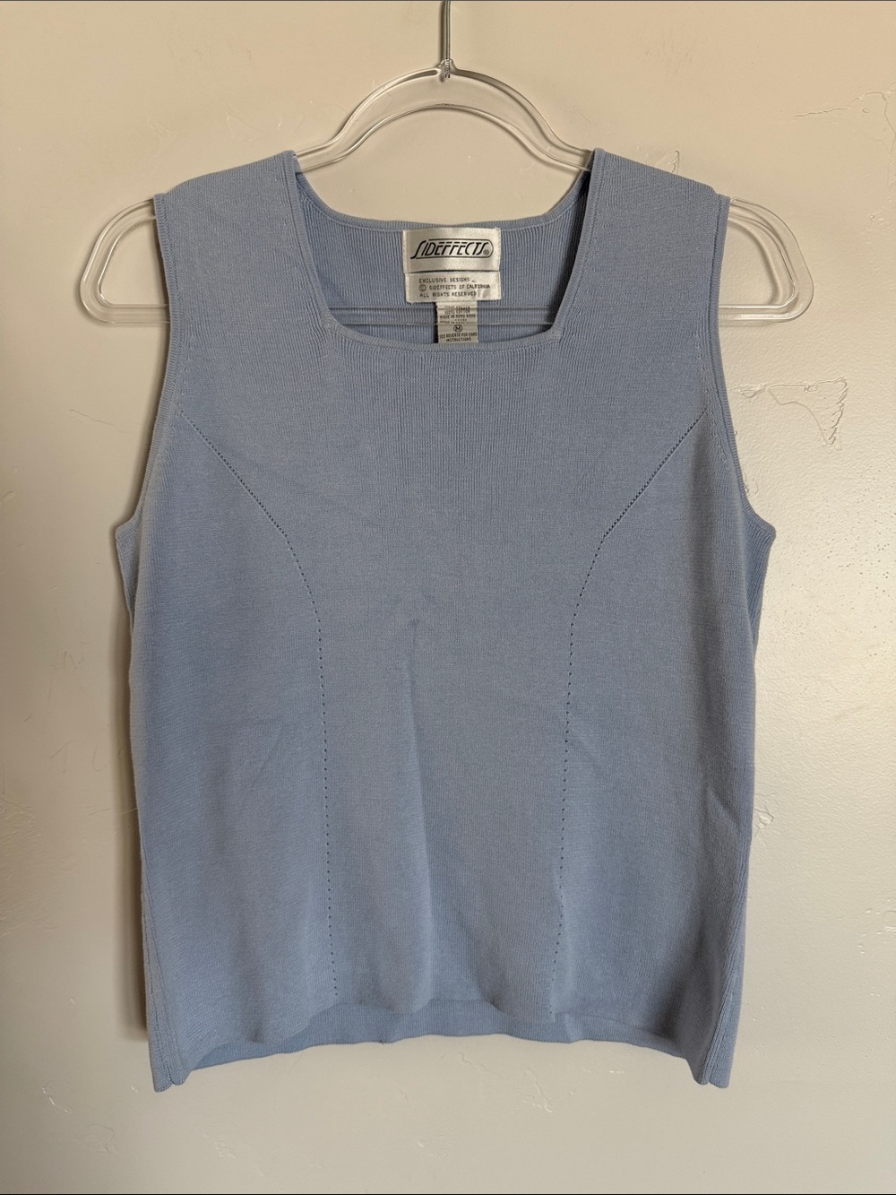 Cotton Women's Light Blue Square Neck Knit Tank Quiet Luxury Coastal Grandma Top